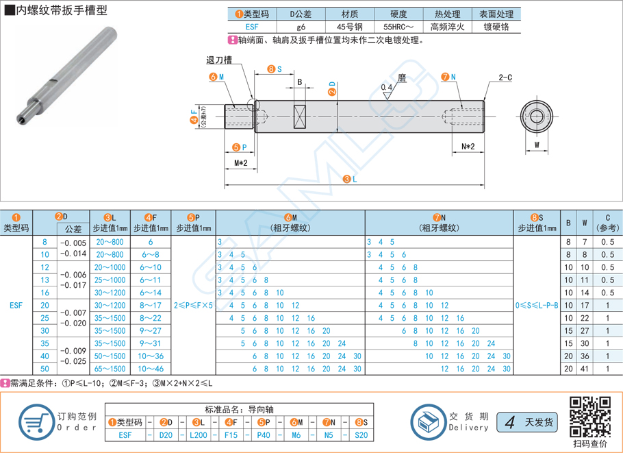 一端臺階型導向軸-內螺紋帶扳手槽型規格材質