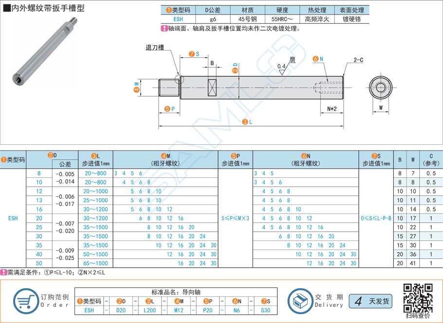 一端臺階型導向軸-內外螺紋帶扳手槽型規格