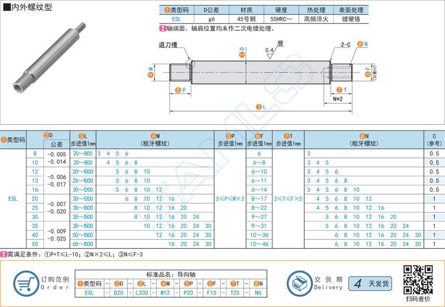 兩端臺階型導向軸-內外螺紋型規格材質特點