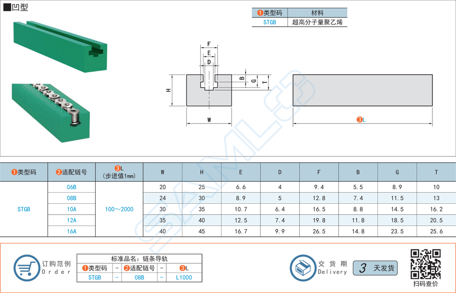 鏈條導軌-凹型規格參數尺寸