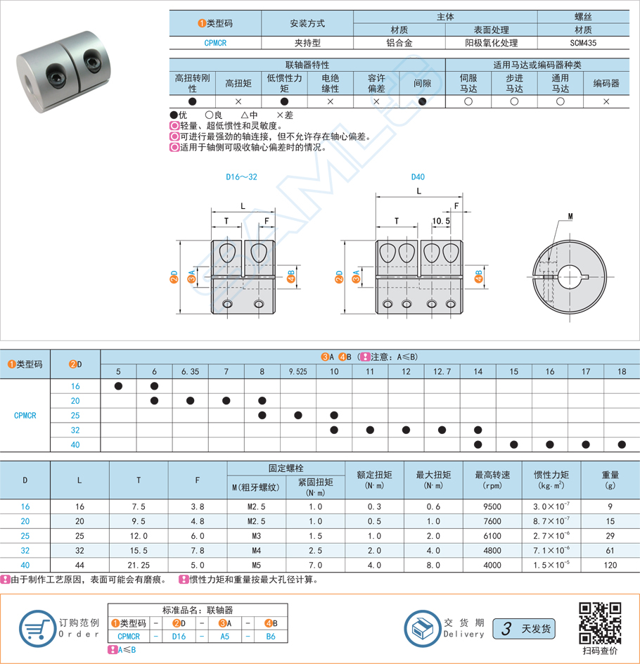 剛性聯軸器-夾持型規格參數尺寸
