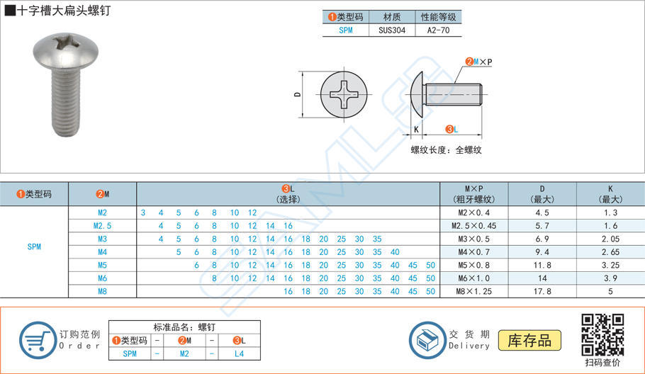 十字槽大扁頭螺釘規格參數尺寸材質