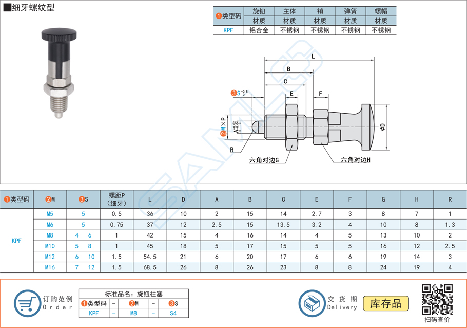 旋鈕柱塞-細牙螺紋自鎖型規(guī)格參數(shù)尺寸材質(zhì)