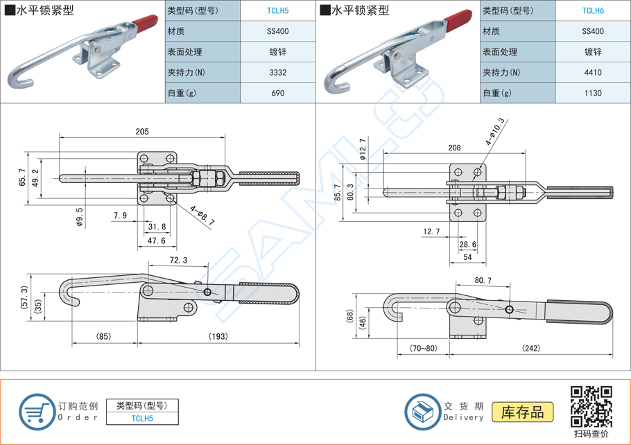 門閂式快速夾鉗-水平鎖緊型材質規格型號