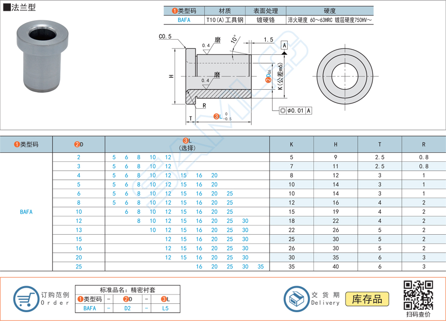 精密襯套-法蘭型規格參數尺寸材質