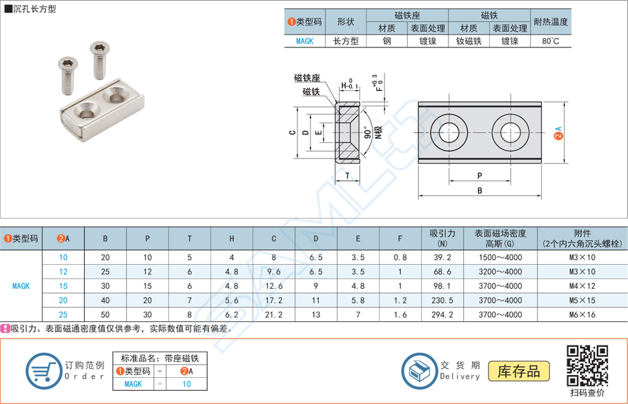 帶座磁鐵-沉孔長方型規格參數尺寸材質