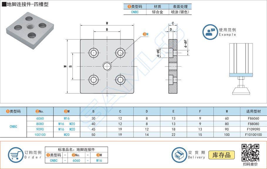 地腳連接件-四槽型規格參數尺寸材質