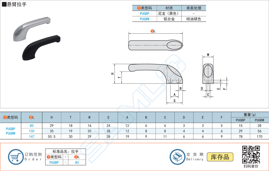 懸臂拉手-PUGBP門把手規格參數尺寸材質