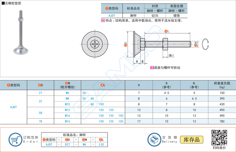 水平調節腳杯-簡易型AJDT規格參數尺寸材質