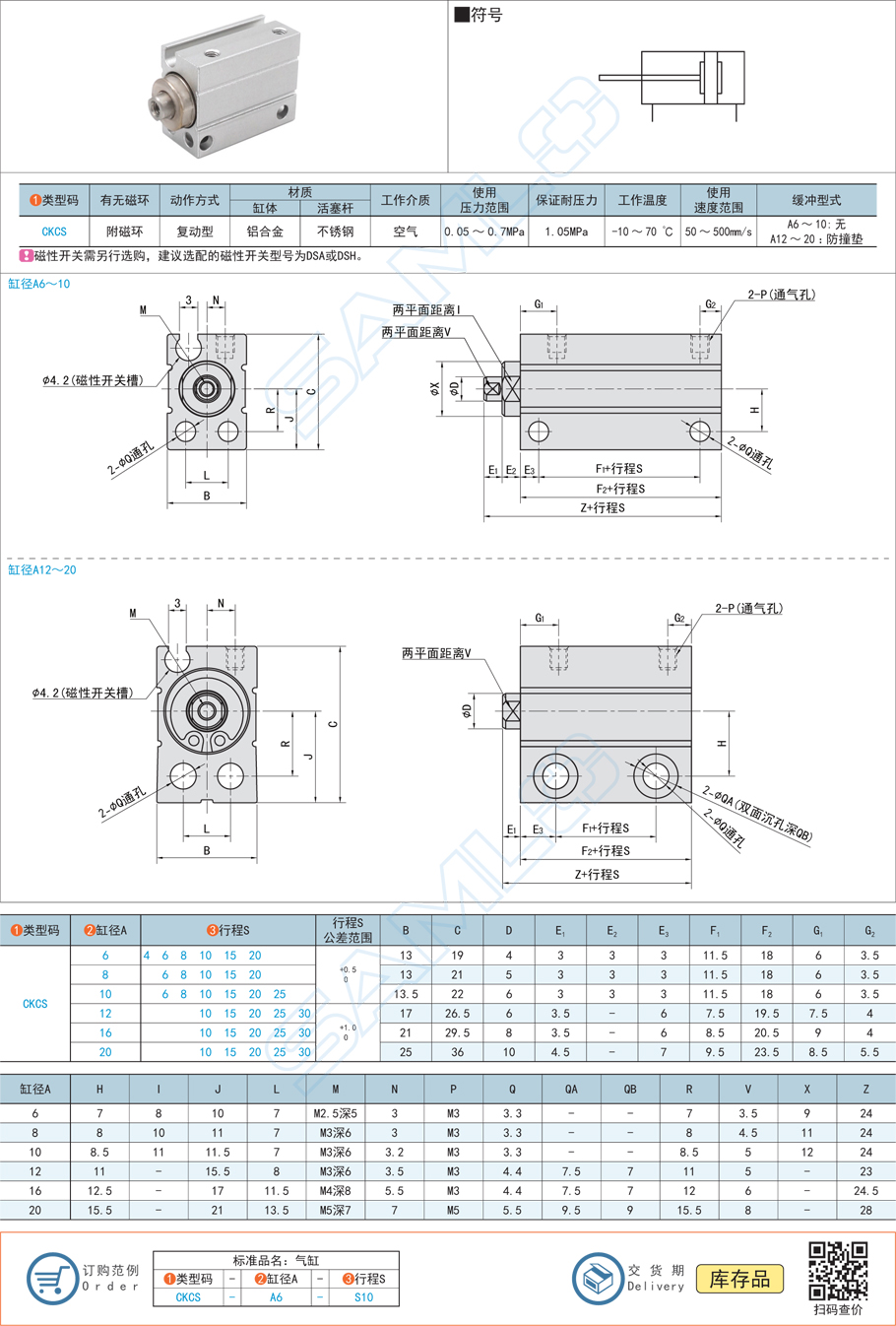 小型自由安裝氣缸CKCS規格參數尺寸材質