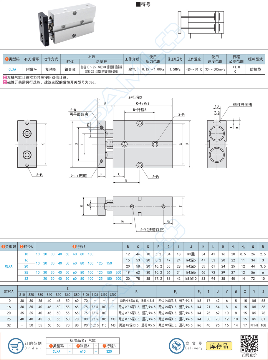 雙軸氣缸CLXA規格參數尺寸材質