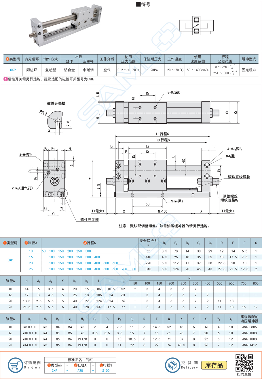 磁耦合無桿氣缸規格參數尺寸材質
