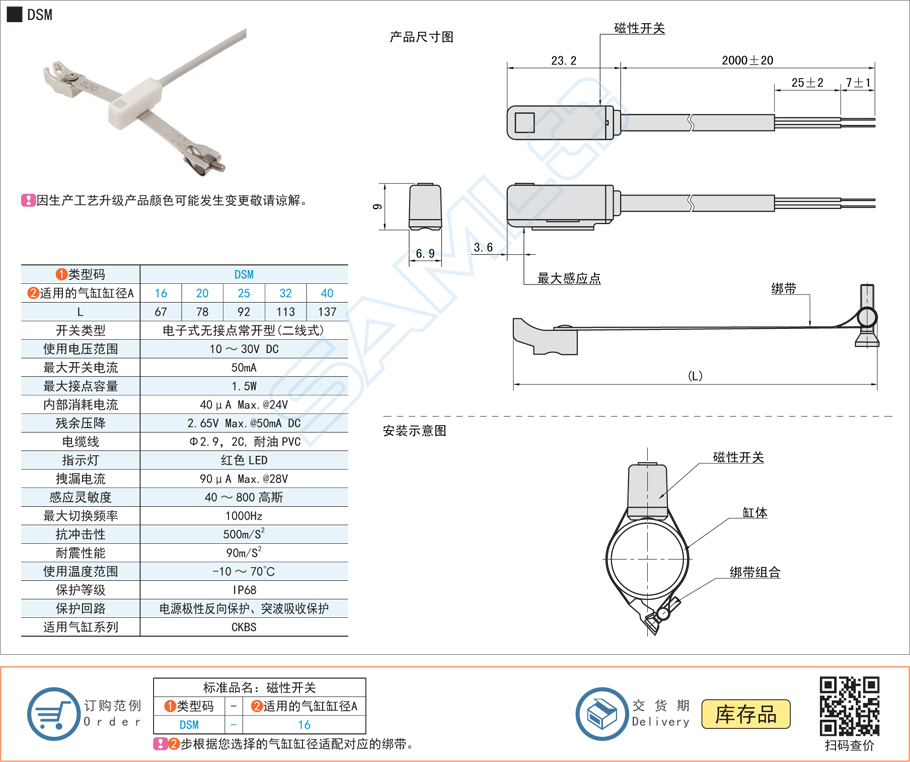 磁性開關DSM規格參數尺寸材質