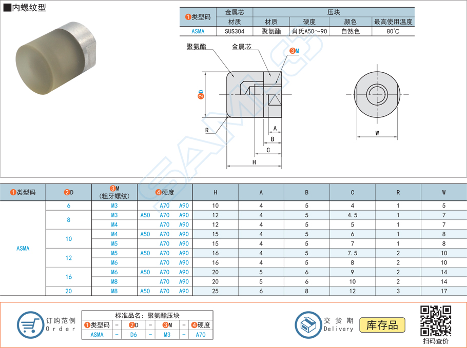 聚氨酯壓塊-內螺紋型規格參數尺寸材質